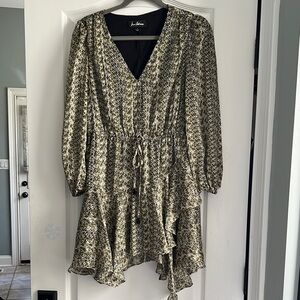 Lush Cream and Black Wrap Sundress with Bishop Sleeves